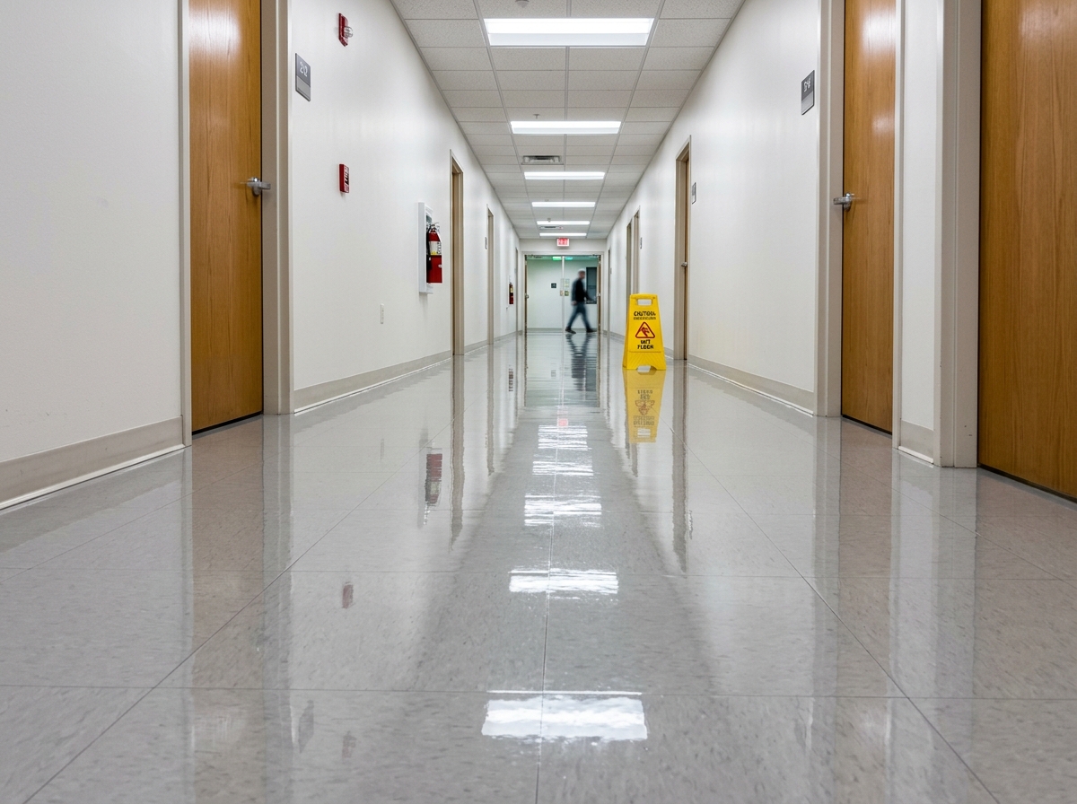 High gloss commercial floor strip and wax finish